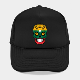 Lithuanian Flag Sugar Skull with Roses Hat