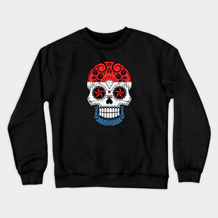 Dutch Flag Sugar Skull with Roses Crewneck Sweatshirt