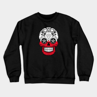 Polish Flag Sugar Skull with Roses Crewneck Sweatshirt