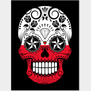 Polish Flag Sugar Skull with Roses Posters and Art