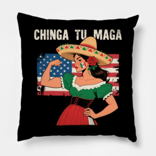 Mexican Women Chinga Tu Maga USA Distressed Pillow
