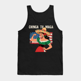 Mexican Women Chinga Tu Maga USA Distressed Tank Top
