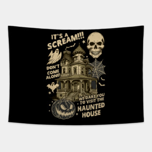 Haunted House Visit If You Dare – Spooky Halloween Horror Vibes Tapestry