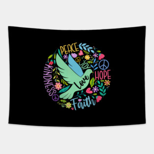 Peace Love Faith Hope Dove Floral Design Tapestry
