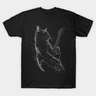 Cat Playing a Electric Guitar | Old Computer Screen T-Shirt
