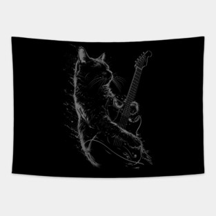 Cat Playing a Electric Guitar | Old Computer Screen Tapestry