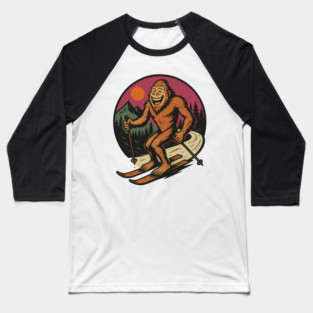 Bigfoot Skiing Retro Mountain Baseball T-Shirt