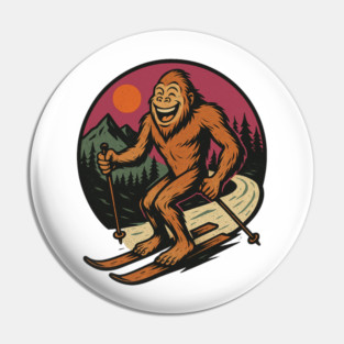 Bigfoot Skiing Retro Mountain Pin