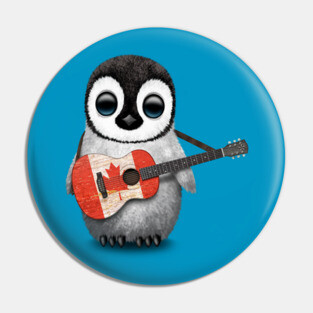 Baby Penguin Playing Canadian Flag Guitar Pin