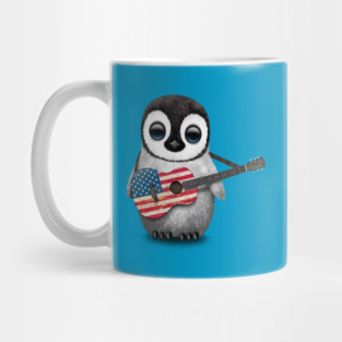 Baby Penguin Playing American Flag Guitar Mug