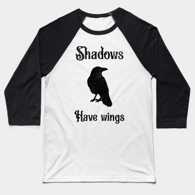 Shadows Have Wings – Dark Crow Silhouette Design Baseball T-Shirt by DonWillisJrArt