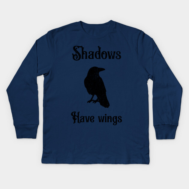 Shadows Have Wings – Dark Crow Silhouette Design Kids Long Sleeve T-Shirt by DonWillisJrArt