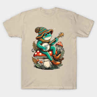 Banjo Frog Mushroom Folk Fantasy Graphic Tee T-Shirt