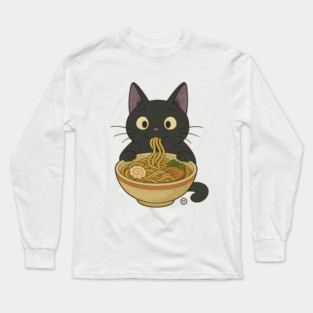Black Cat Eating Ramen - Noodle Cat Japanese Kawaii Ramen Neko Long Sleeve T-Shirt