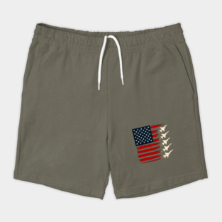 Patriotic Red White Blue USA Flag Fighter Jets 4th of July Shorts