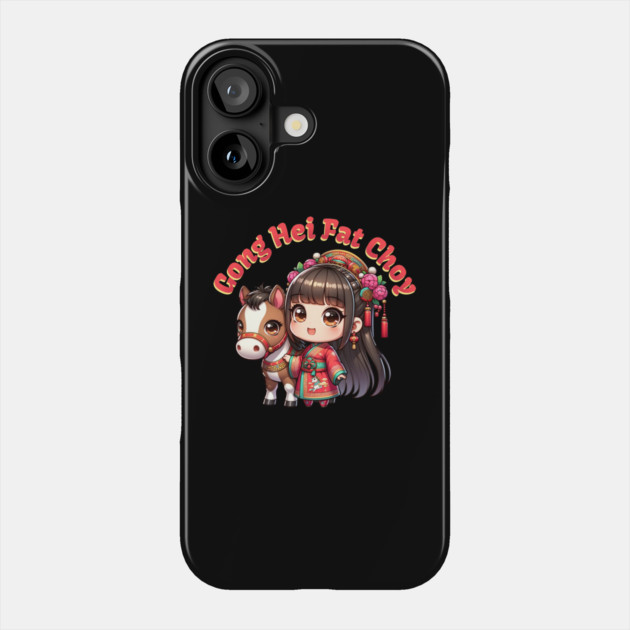 Cartoon Chinese New Year Horse and Girl Phone Case by HolidayBug