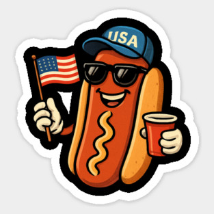 4th of July Hotdog Funny Fourth of July Patriotic USA Flag Sticker