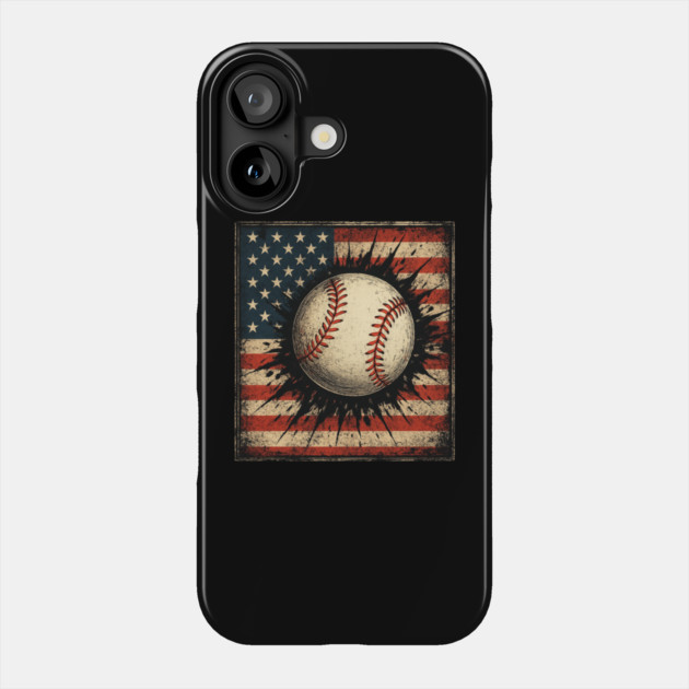 Patriotic Baseball 4th Of July USA American Flag Phone Case by Creatifly Graphic Tees