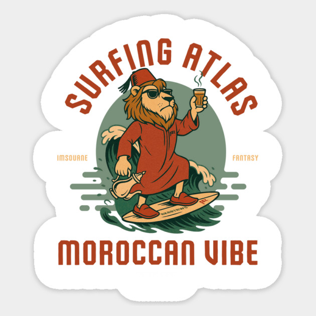 Moroccan Atlas Lion Surfing and having moroccan tea Sticker by Ahmed's Store 1