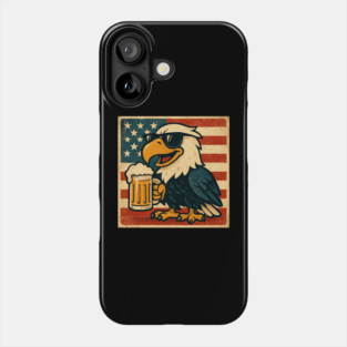 USA Flag Bald Eagle 4th of July Party Beer Funny Patriotic Phone Case