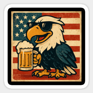 USA Flag Bald Eagle 4th of July Party Beer Funny Patriotic Sticker