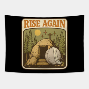 The Stone Was Rolled Away He Is Alive Retro Christian Easter T-Shirt Tapestry