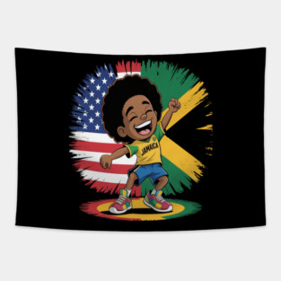 Jamaican Girl Half American Half Jamaican Flag Patriotic Tapestry