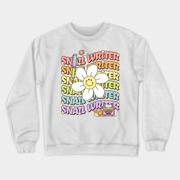 Retro Groovy Snail Writer Crewneck Sweatshirt by H. R. Sinclair