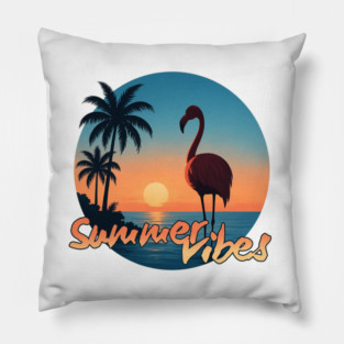Flamingo Sunset – Summer Vibes Only Pillow
