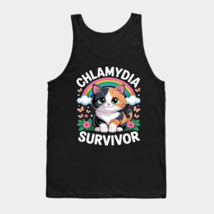 Inappropriate Dark Humor & Offensive Crew Clothing Chlamydia Survivor Cat Meme Embarrassing Adult Humor Tank Top