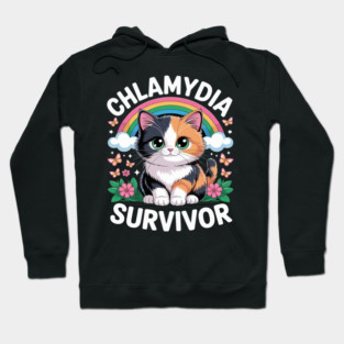 Inappropriate Dark Humor & Offensive Crew Clothing Chlamydia Survivor Cat Meme Embarrassing Adult Humor Hoodie