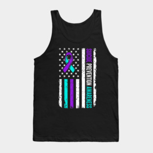 Suicide Prevention Awareness Purple Ribbon American Flag Tank Top