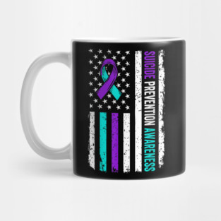 Suicide Prevention Awareness Purple Ribbon American Flag Mug