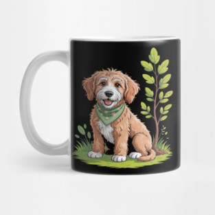 Cute Goldendoodle Dog Planting Flowers Earth Day Puppy Mug