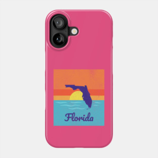 Florida Sunshine Retro Graphic – Bold State Silhouette with Ocean Sunset Phone Case