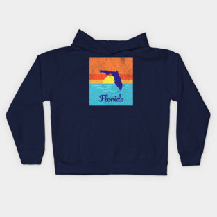 Florida Sunshine Retro Graphic – Bold State Silhouette with Ocean Sunset Kids Hoodie