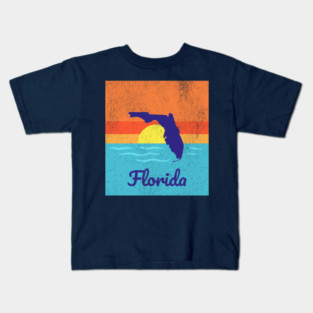 Florida Sunshine Retro Graphic – Bold State Silhouette with Ocean Sunset Kids T-Shirt