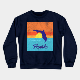Florida Sunshine Retro Graphic – Bold State Silhouette with Ocean Sunset Crewneck Sweatshirt