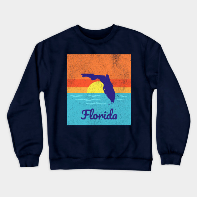 Florida Sunshine Retro Graphic – Bold State Silhouette with Ocean Sunset Crewneck Sweatshirt by DonWillisJrArt