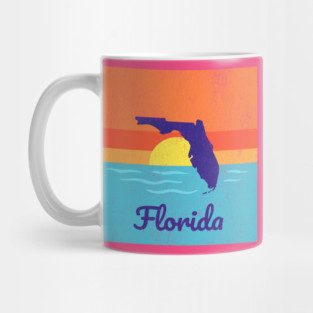 Florida Sunshine Retro Graphic – Bold State Silhouette with Ocean Sunset Mug