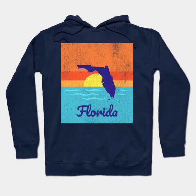 Florida Sunshine Retro Graphic – Bold State Silhouette with Ocean Sunset Hoodie by DonWillisJrArt