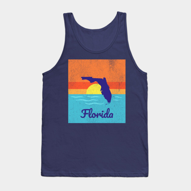 Florida Sunshine Retro Graphic – Bold State Silhouette with Ocean Sunset Tank Top by DonWillisJrArt