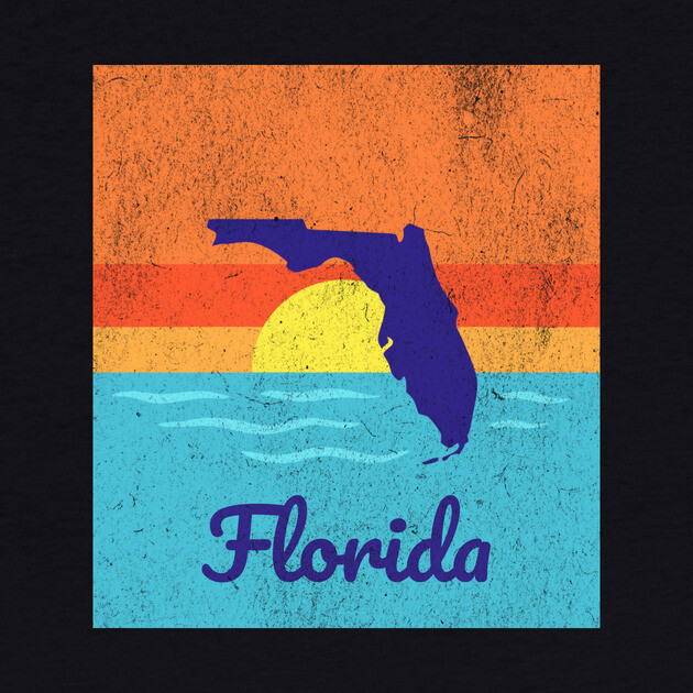 Florida Sunshine Retro Graphic – Bold State Silhouette with Ocean Sunset by DonWillisJrArt
