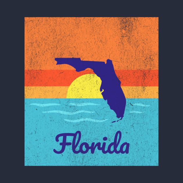 Florida Sunshine Retro Graphic – Bold State Silhouette with Ocean Sunset by DonWillisJrArt