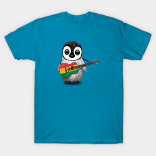 Baby Penguin Playing Ghana Flag Guitar T-Shirt