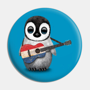 Baby Penguin Playing Dutch Flag Guitar Pin