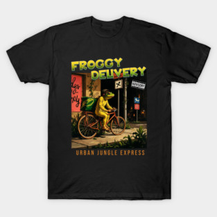 Froggy Delivery T-Shirt – Urban Jungle Express Funny Frog Courier Design – Street Style Animal Art gifts T-Shirt