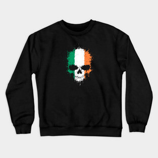 Chaotic Irish Flag Splatter Skull Crewneck Sweatshirt