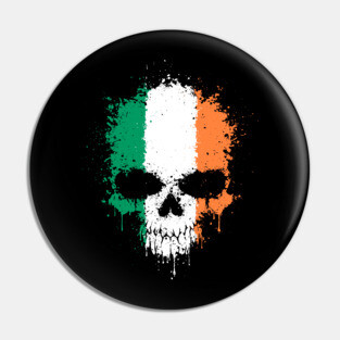 Chaotic Irish Flag Splatter Skull Pin
