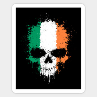 Chaotic Irish Flag Splatter Skull Sticker